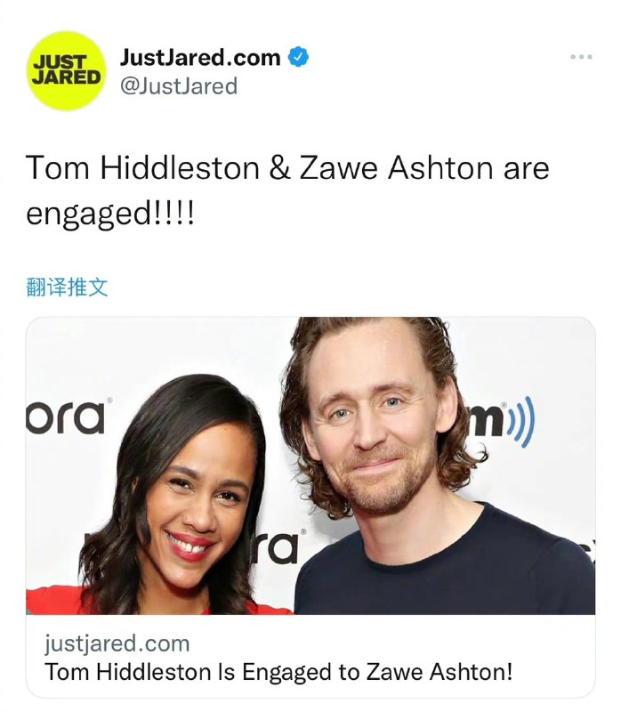 抖森Tom Hiddleston已和女友Zawe Ashton订婚