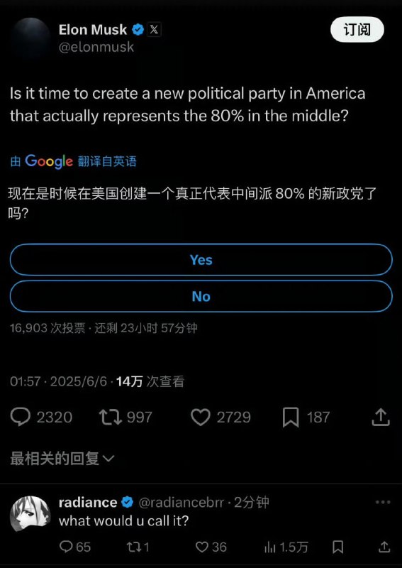 马斯克和特朗普决裂● 马斯克反对“大而美”税改法案● 马斯克表示“是时候投下真正的重磅炸弹了