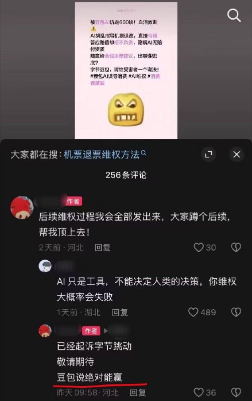 被豆包坑了维权问豆包，“豆包说绝对能赢”……