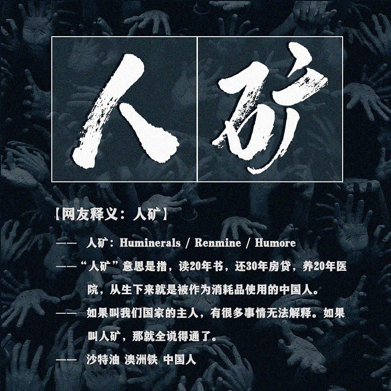 近期热门词汇 #人矿 被封禁人力资源，没意见人口红利，自豪人矿，🤬🤬🤬