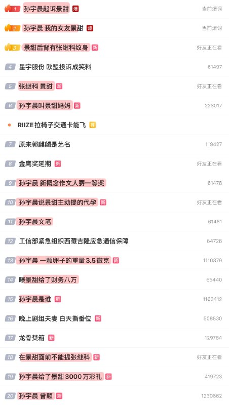 今晚微博热搜被孙宇晨霸榜