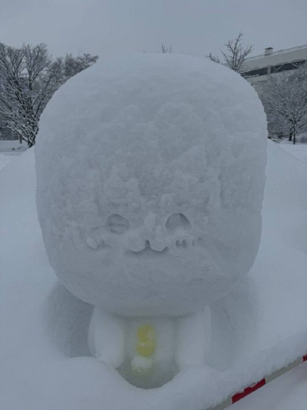 堆了个chiikawa的雪人，结果昨天下了场大雪后，变成了这个模样……堆了个chiikawa的雪人，结果昨天下了场大雪后，变成了这个模样……