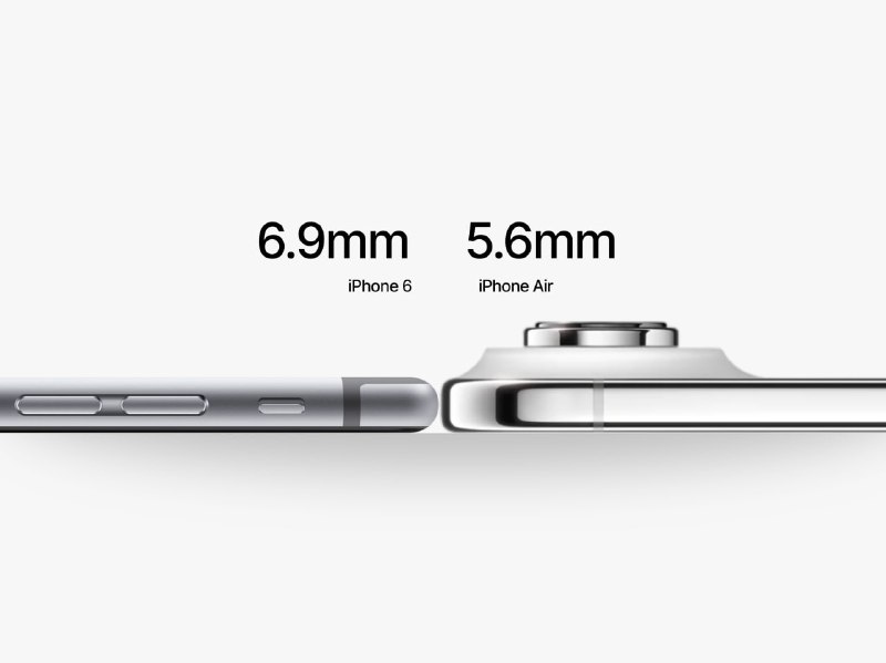 iPhone Air 是苹果迄今为止最薄的 iPhone，厚度仅为 5.6 毫米，打破了 iPhone 6 6.9 毫米的纪录