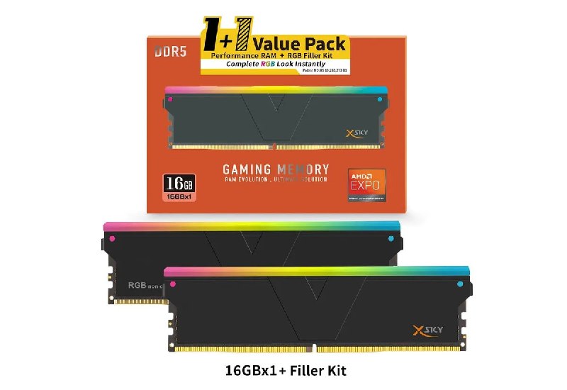 被内存涨价逼出的奇怪玩意……厂商 V-Color 推出了一种 1+1 的 DDR5 内存套装，把一根真内存和一根假内存绑在一起售卖，用来满足装电脑时的美观需求
