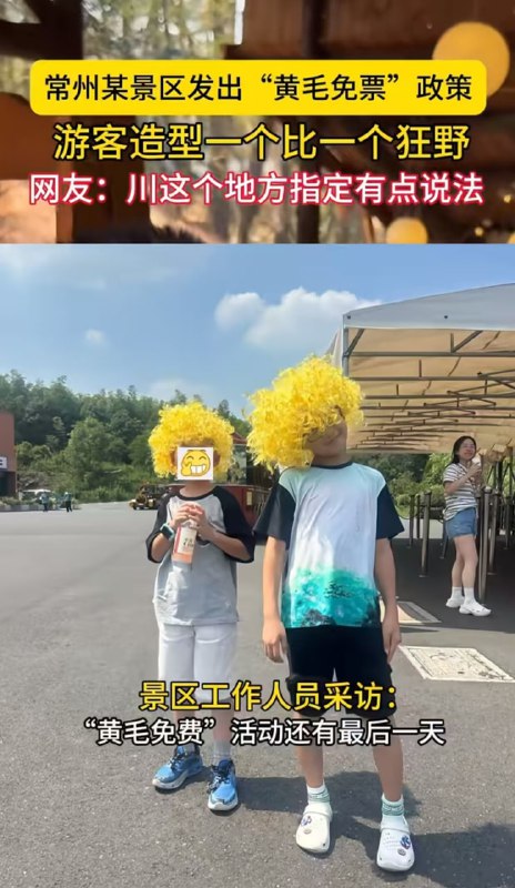 常州某景区推出黄毛免票政策🤔常州某景区推出黄毛免票政策🤔