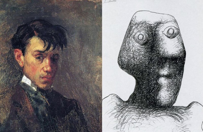 #毕加索 的第一幅（1896 年）和最后一幅（1972 年）自画像