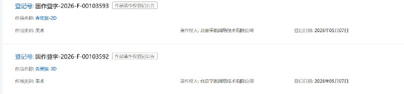 字节跳动注册咕咕嘎嘎著作权北京字跳网络技术有限公司（字节跳动子公司）近期将”咕咕嘎嘎“等Meme登记了作品著作权，引发的争议不小