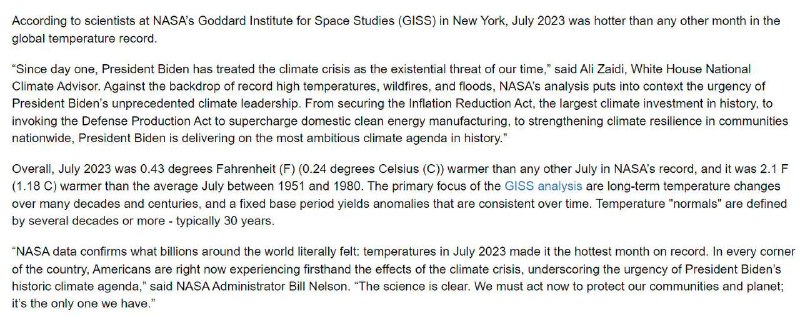 NASA 宣布今年7月为1880年有全球气温记录以来最热的月份NASA 宣布今年7月为1880年有全球气温记录以来最热的月份
